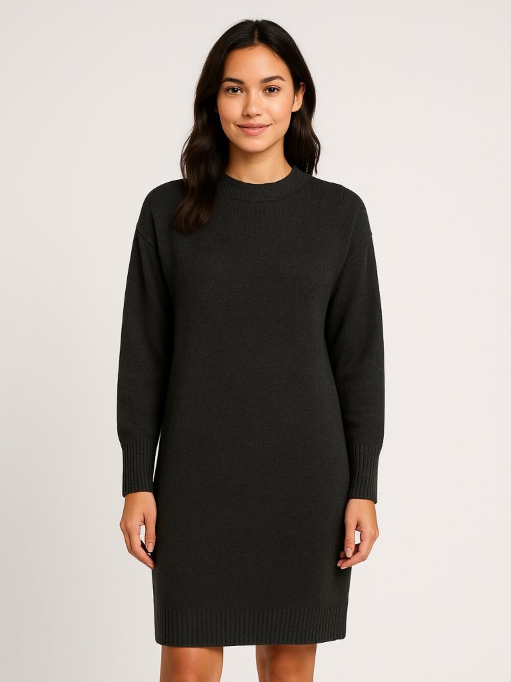 Stitchdrop Stowe Ribbed Trim Sweater Dress | Size L | Black Winter Wardrobe